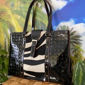 Arcadia Black Patent Leather Tote w/Zebra Design